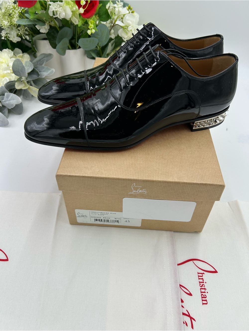 Men's Christian Louboutin GREGGYROCKS patent leather spiked Oxford's size 45 - Picture 3 of 12